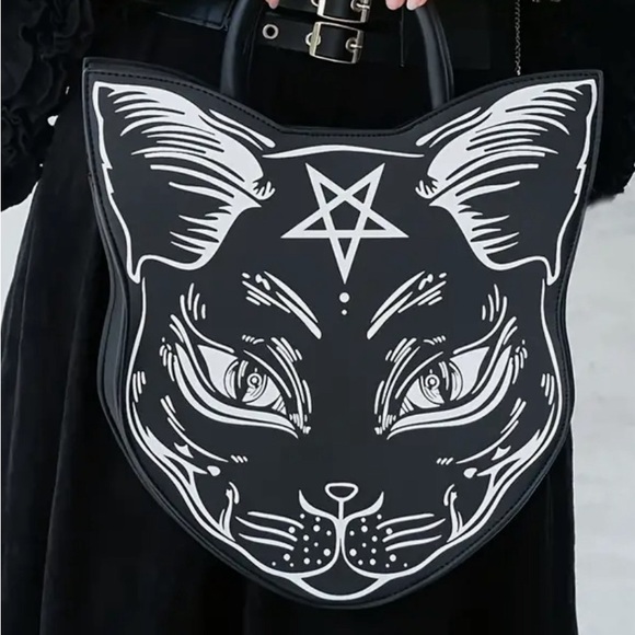 Handbags - Casual Feline Gothic Purse/ Handbag- Cat Head Shaped Design, Punk Style